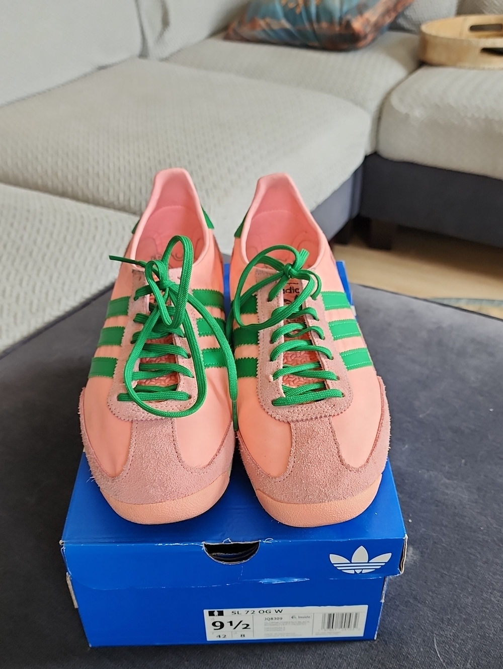 adidas Women's Peach Sneakers with Green Stripes